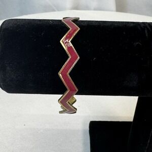 Gold Tone & Burgundy Chevron Bangle Bracelet